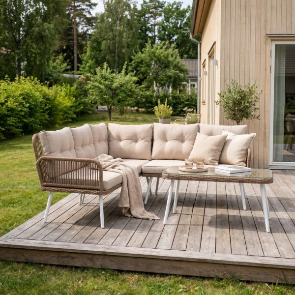 Lounge-Gruppe aus k�nstlichem Rattan, Natur/Beige, mit Tisch - Ibiza + Fleckentferner f�r M�bel