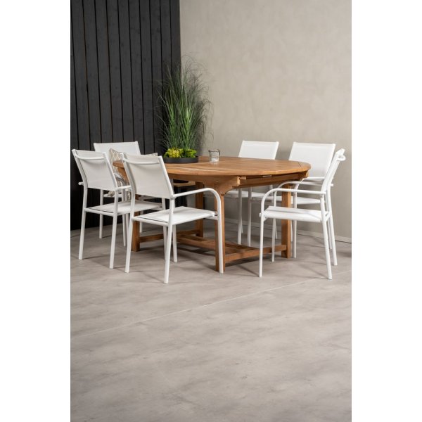 Bjuråker Spisegruppe (180x120) - Hvid/Natur - 6 Stole Bjuråker Spisegruppe (180x120) - Hvid/Natur - 6 Stole