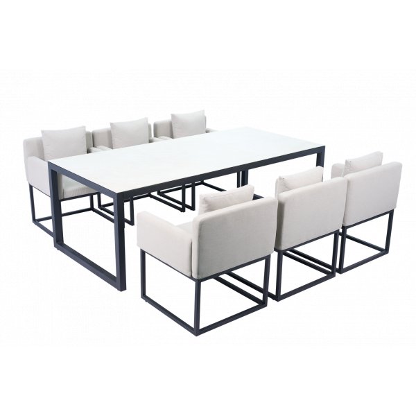 Matgrupp 6 stolar + bord 215 cm + Gr�/Svart utematgrupp