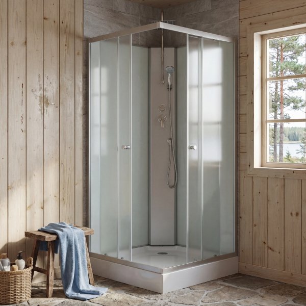 Duschkabin 80�80x205 cm | Vitt glas & helkapslad | Aether