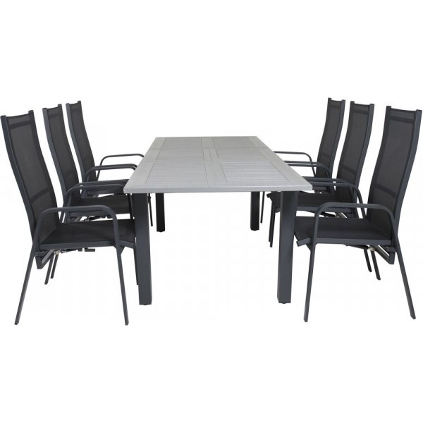 Ekens Spisegruppe (152x90) - Sort/Gr - 6 Stole
