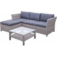 Norrhult utemöbelgrupp 3-sits soffa inkl. fotpall & bord - Grå konstrotting Norrhult utemöbelgrupp 3-sits soffa inkl. fotpall & bord - Grå konstrotting