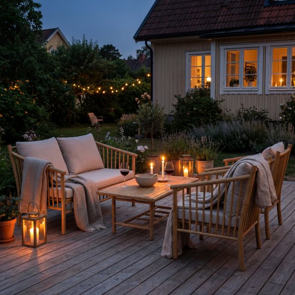 Bambu loungegrupp utomhus Soffa, 2 f�t�ljer & bord i naturmaterial