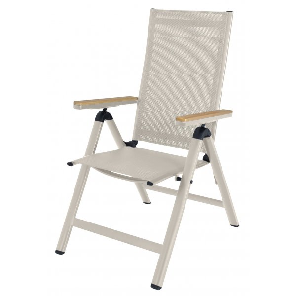 Svea Positionsstuhl beige Textilene mit Armlehnen in Eichenholz