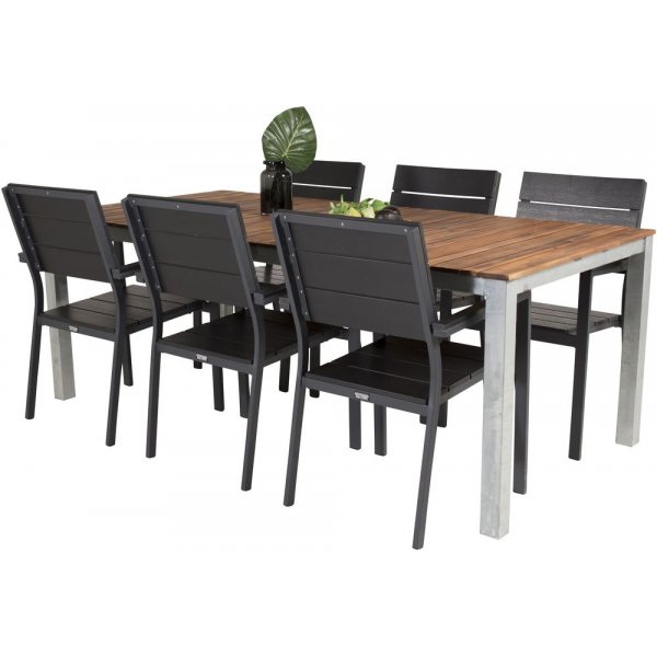 Salstad Matgrupp (200x100)  Svart/Natur - 6 Stolar