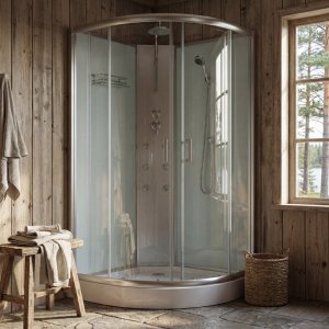 Duschkabin 90�90x210 cm | Helkapslad med vit glas & massage | Nebula