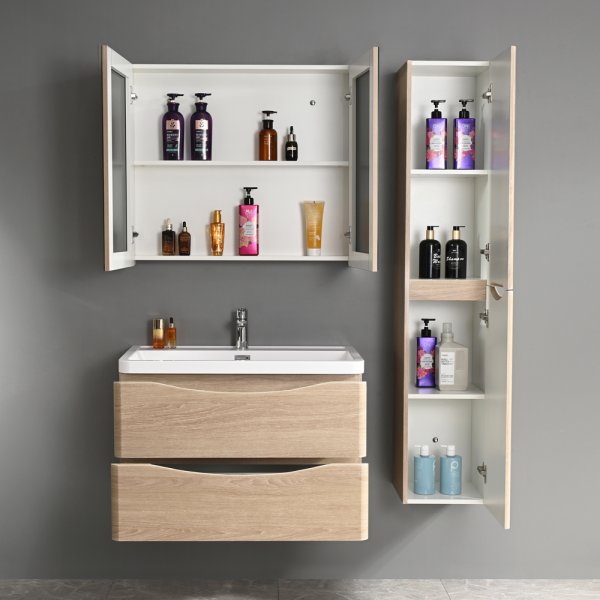 Badrumspaket - Sydney 80 cm | trä imitation | modern och med smart förvaring + Toalettpappershållare Badrumspaket - Sydney 80 cm | trä imitation | modern och med smart förvaring + Toalettpappershållare