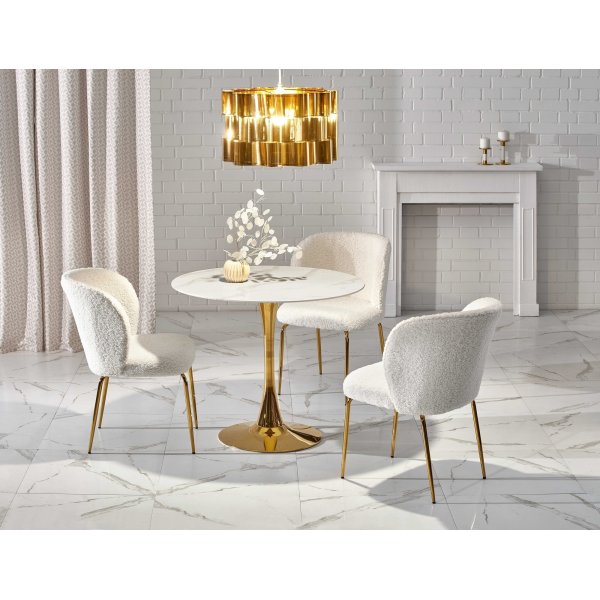 Matbord runt �90 cm - Marmorerat glas/guld
