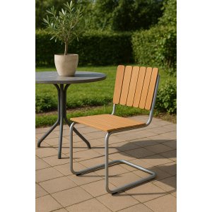 Stabelbar udendørsstol - Teak / Galvaniseret stål - Möllan Stabelbar udendørsstol - Teak / Galvaniseret stål - Möllan