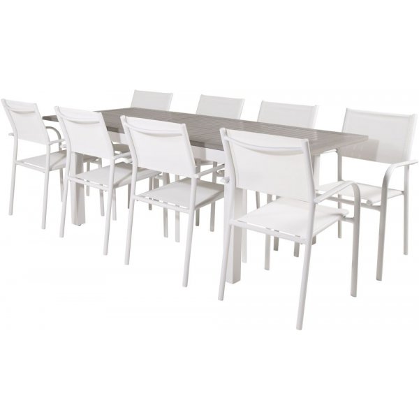 Ekens Matgrupp (160x90) - Vit/Gr - 8 Stolar