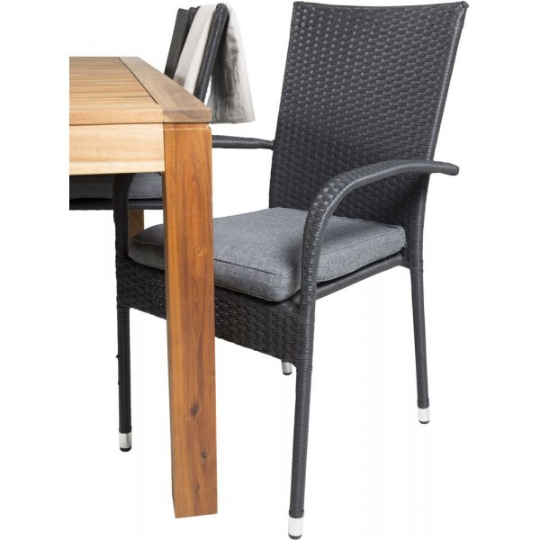 Pr�ssebo Matgrupp (200x90) - Svart/Natur - 6 Stolar