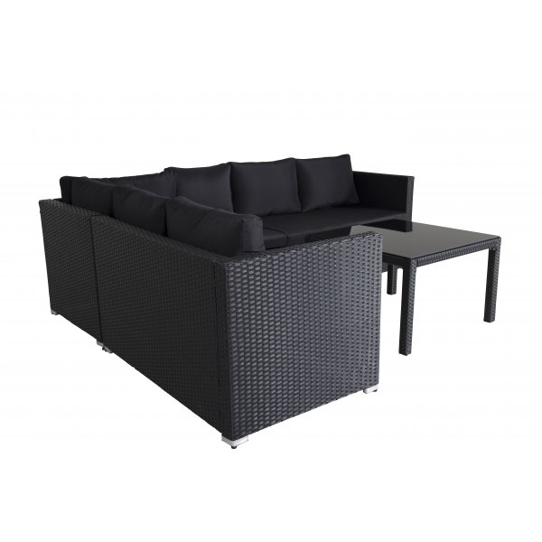 Loungegruppe Kuba sofagruppe + bord - sort syntetisk rattan / sorte hynder
