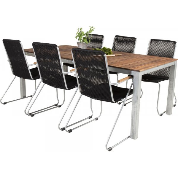 Salstad Matgrupp (200x100)  Svart/Natur - 6 Stolar