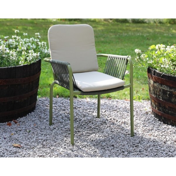 Stabelbar havestol gr�n med beige hynde - Lincoln