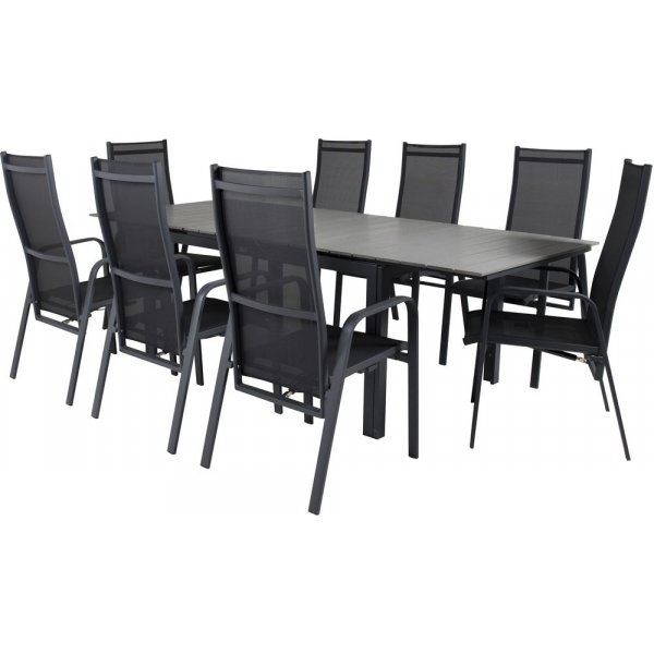 Pr�ssebo Matgrupp (160x100) - Svart/Gr� - 8 Stolar