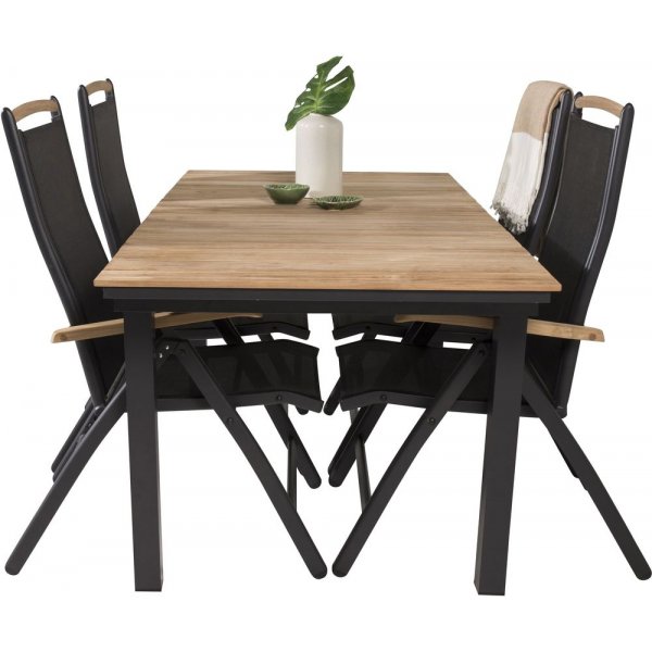 Maglehem Matgrupp (160x90) - Svart/Natur - 4 Stolar