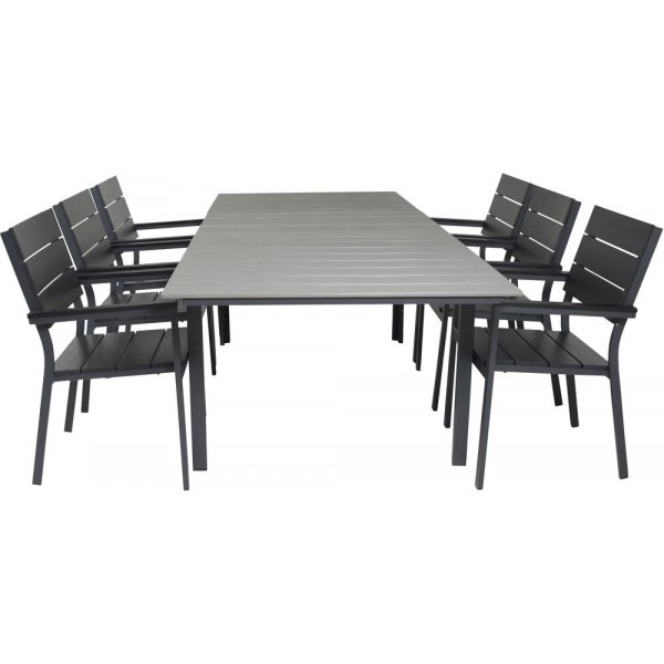 Prssebo Matgrupp (160x100) - Svart/Gr - 6 Stolar