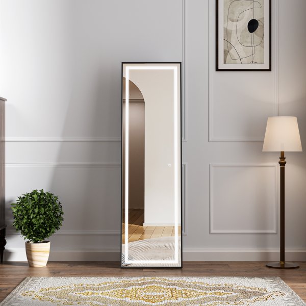 Lattiapeili valaistuksella - 170x50 cm - musta kehys Lattiapeili valaistuksella - 170x50 cm - musta kehys