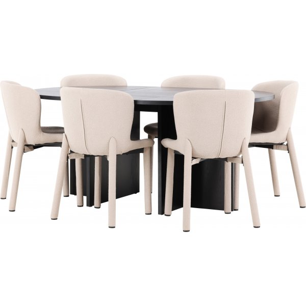 Matbord Strada med 6 st Astoria stolar - Beige/svart