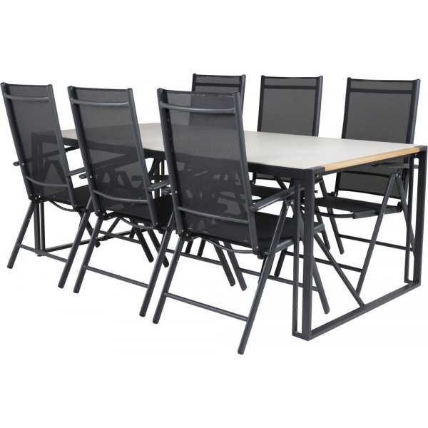 Tornsborg Matgrupp (200x100) - Svart/Gr - 6 Stolar