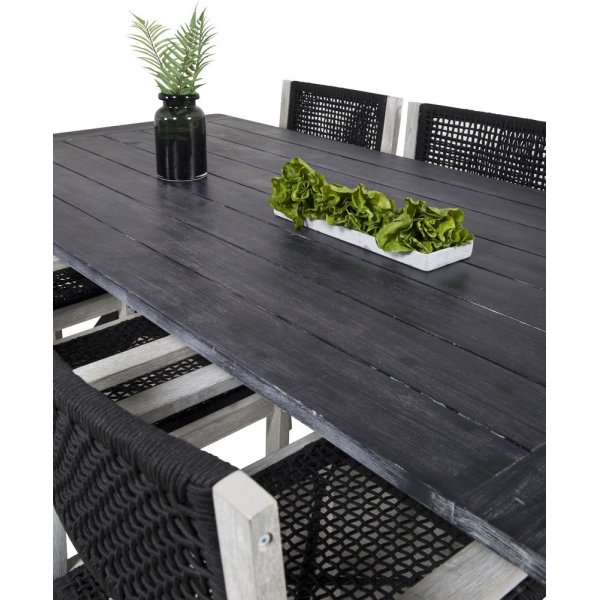 Ramsj Spisegruppe (200x100) - Whitewash/Sort - 6 Stole