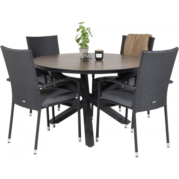 Tottarp Matgrupp (ø140) - Svart/Brun - 4 Stolar Tottarp Matgrupp (ø140) - Svart/Brun - 4 Stolar