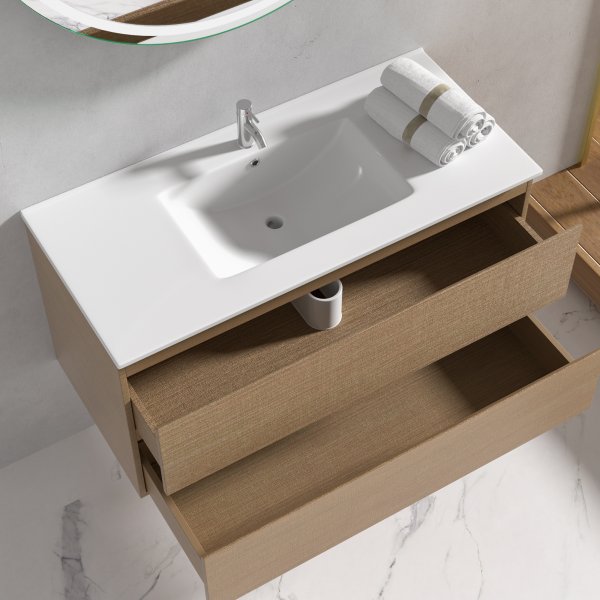 Kylpyhuonekalusteet Milan 100 cm - Vaaleaa puuta + WC-paperin pidike Kylpyhuonekalusteet Milan 100 cm - Vaaleaa puuta + WC-paperin pidike