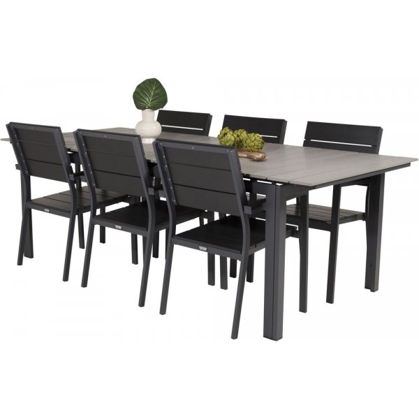 Prässebo Spisegruppe (224x100) - Sort/Grå - 6 Stole Prässebo Spisegruppe (224x100) - Sort/Grå - 6 Stole