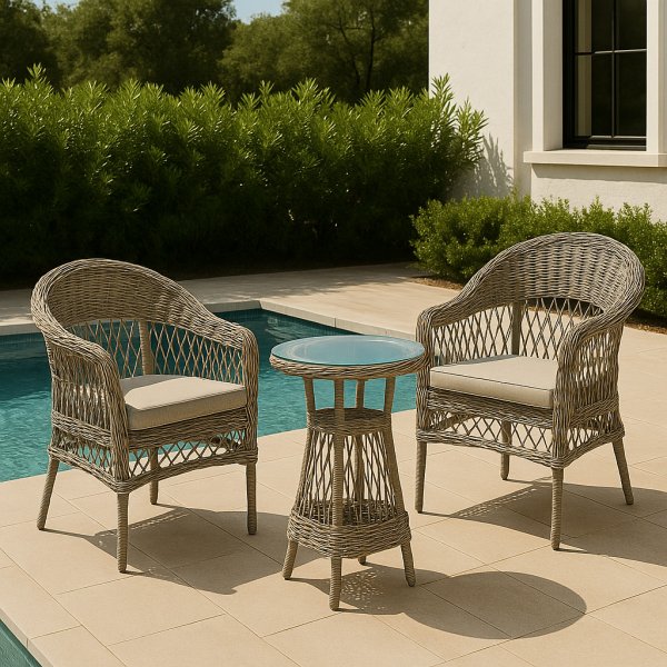 Holm�n Caf�-Set aus k�nstlichem Rattan - Beige/Wei�