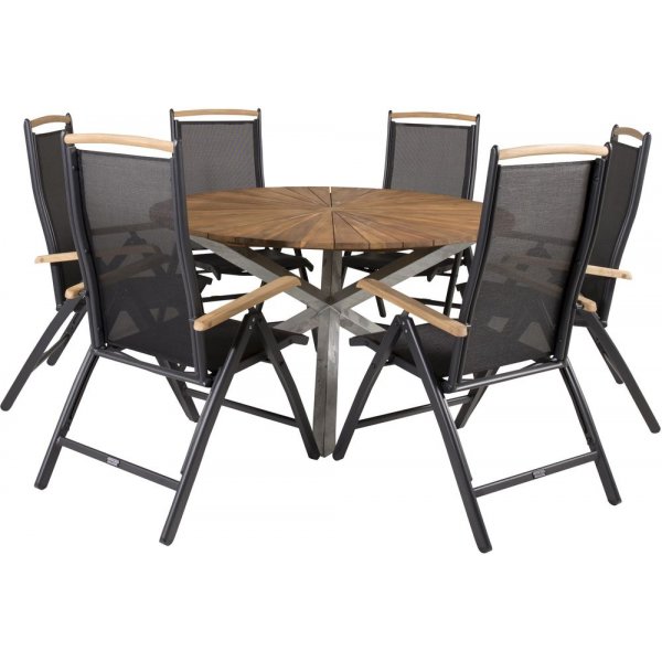 Salstad Matgrupp (140) - Svart/Natur/Silver - 6 Stolar