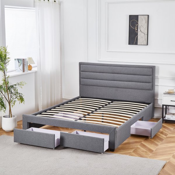 S�ngram med f�rvaring inklusive s�nggavel 180 x 200 cm - Gr�