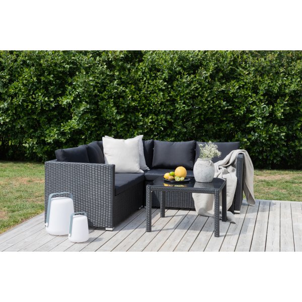 Loungegruppe Kuba sofagruppe + bord - sort syntetisk rattan / sorte hynder