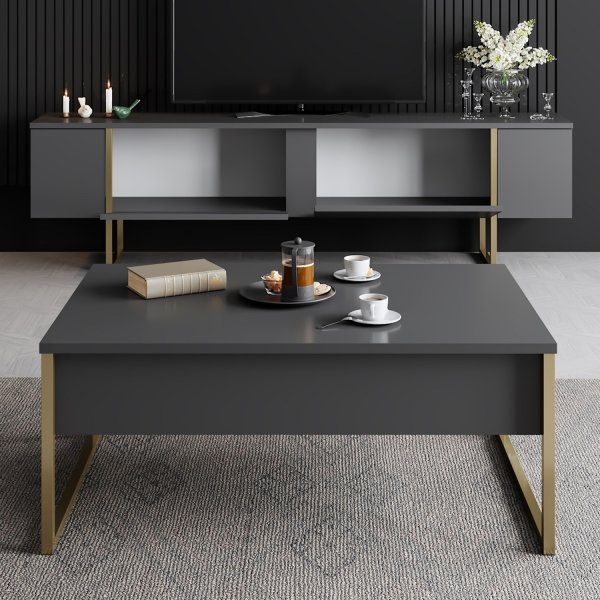 Lux TV-b�nk - Antracit/guld