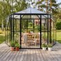 Frist�ende v�xthus Miranda V.2 9 m� h�rdat glas svart - Gardeney + V�xthusbord