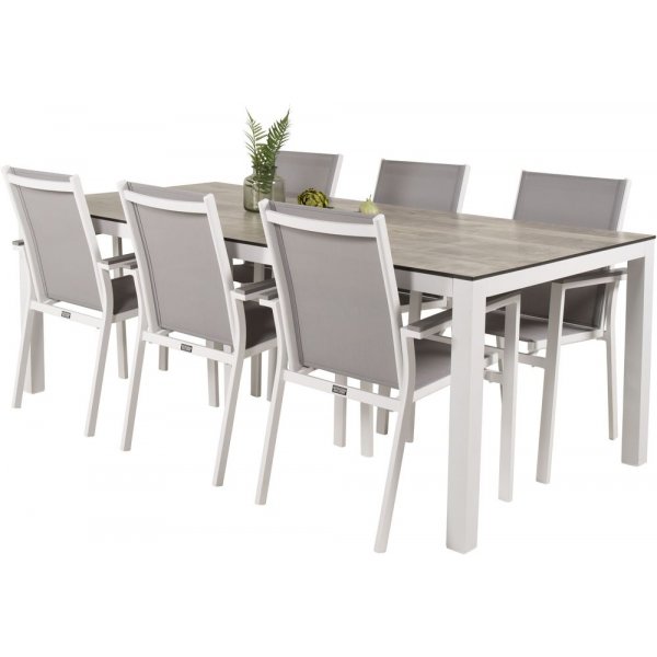 Tottarp Matgrupp (205x100) - Vit/Gr - 6 Stolar