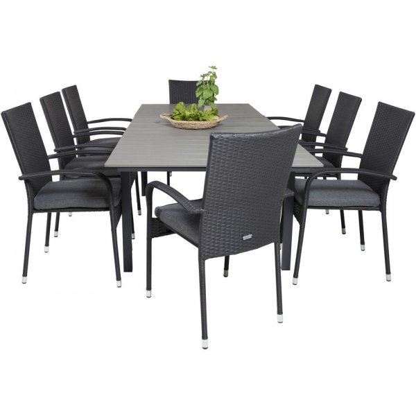 Prässebo Matgrupp (160x100) - Svart/Grå - 8 Stolar Prässebo Matgrupp (160x100) - Svart/Grå - 8 Stolar