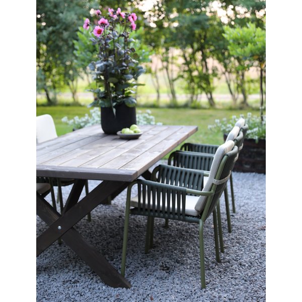 Outdoor-Gruppe: Tisch 220 cm Braun/Grün mit 6 Stühlen + Reinigungsspray für Gartenmöbel Outdoor-Gruppe: Tisch 220 cm Braun/Grün mit 6 Stühlen + Reinigungsspray für Gartenmöbel