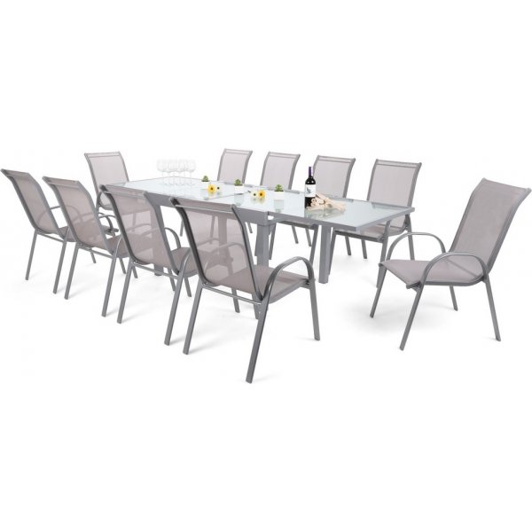 Matgrupp Orlando 135-270 cm - silver, inkl. 10 stolar