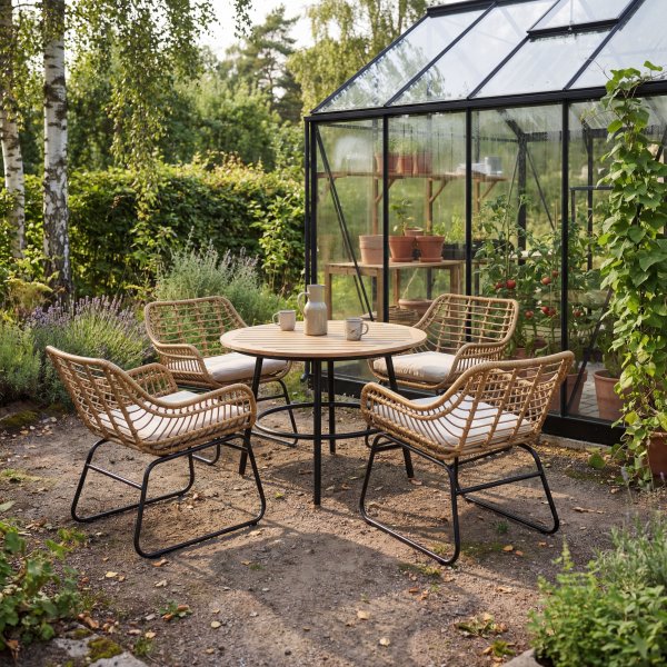 Runt utebord tr�komposit & aluminium 105 cm - L�ken�s