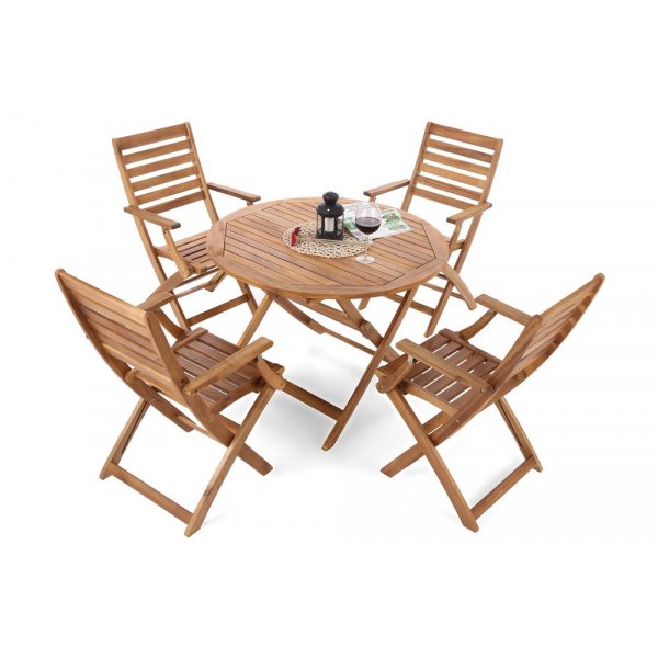 Matgrupp Acacia rund 100 cm, inkl. 4 stolar