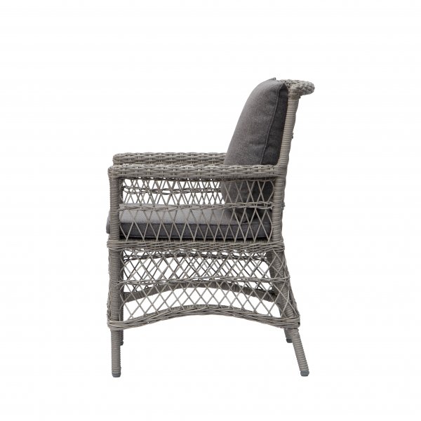 Provence-ulkotuoli harmaata synteettistä rottinkia + Tekstiilien kyllästäminen ulkokalusteisiin Provence-ulkotuoli harmaata synteettistä rottinkia + Tekstiilien kyllästäminen ulkokalusteisiin