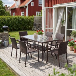 Matgrupp Sumba bord + 6 stolar - Brunmelerad