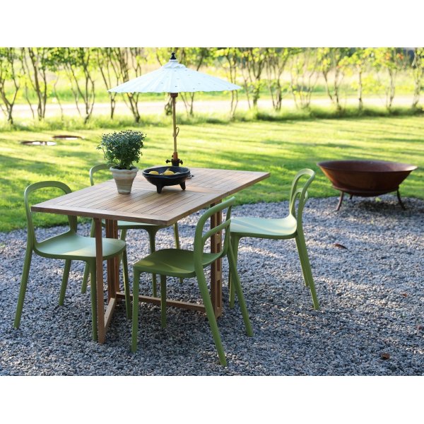 Salt teak spisegruppe: Teak bankebord inkl. 4 Nordan stole