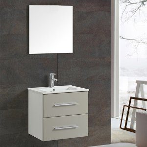 Badrumsm&ouml;bler 60 cm | Beige | Spegel + Toalettpappersh&aring;llare