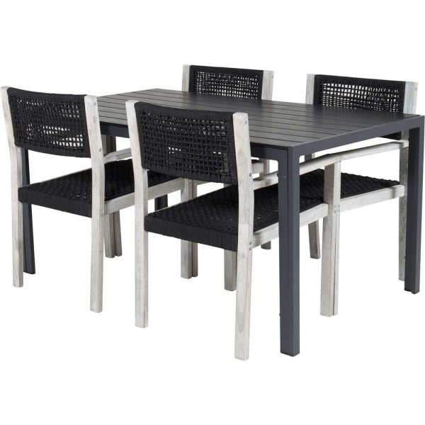 Ervalla Matgrupp (150x90) - Whitewash/Svart - 4 Stolar Ervalla Matgrupp (150x90) - Whitewash/Svart - 4 Stolar