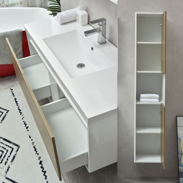 Kylpyhuonekalusteet Scandiwood - Vaalea puu ja valkoinen Kylpyhuonekalusteet Scandiwood - Vaalea puu ja valkoinen