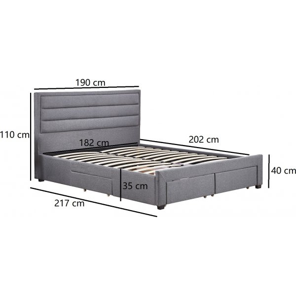 S�ngram med f�rvaring inklusive s�nggavel 180 x 200 cm - Gr�