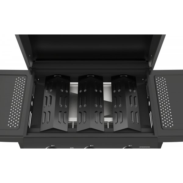 Gasolgrill med lock och varmh�llningsgaller - 3 br�nnare - svart