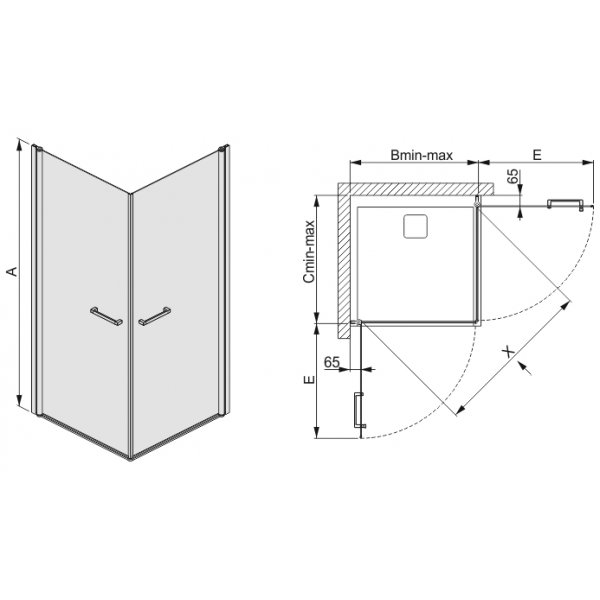 Duschh�rna Prestige III - 6mm glas (in- & ut�tg�ende d�rrar)