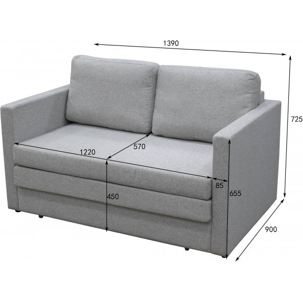 2-sits b�ddsoffa Mind - 139 cm - gr�